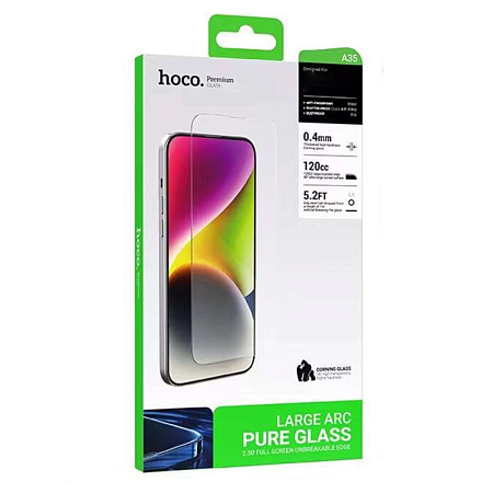 Защитное стекло для iPhone 15/16, A35, HOCO, Corning original screen large arc edge tempered glass, черное