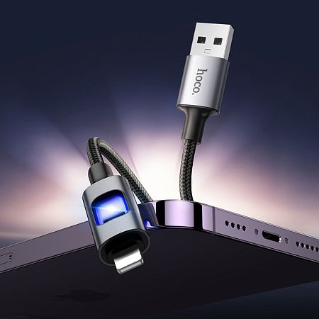 USB дата кабель Lightning, HOCO, U144, 1.2 метра, цвет черный