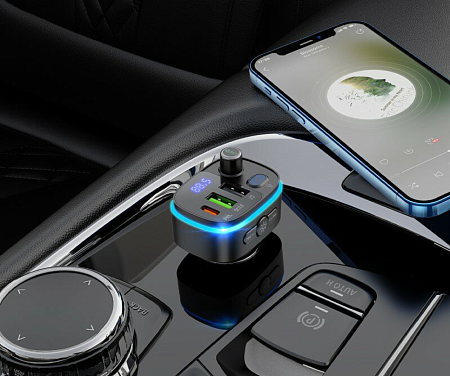 Bluetooth FM модулятор, E62, HOCO, 1 PD 20W+1 QC3.0+1 USB, черный