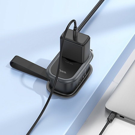 Сетевой фильтр на 1 розетка+2 USB+1 PD, 1.1м, NS7, HOCO, черный