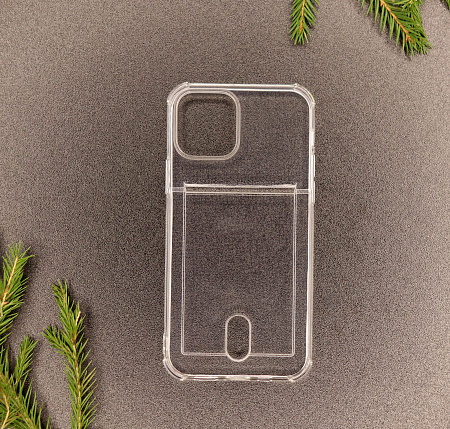 Чехол силиконовый для iPhone 14 (6.1), с карманом для карты, X-CASE, прозрачный