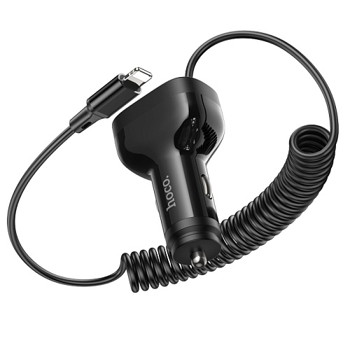 Автомобильное зарядное устройство, 2 USB QC3.0 18W, 1 PD 30W (NZ11A), HOCO, кабель Lightning, черный