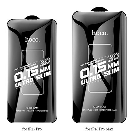 Защитное стекло для iPhone 16 Pro, A39, HOCO, Engraved 3D HD tempered glass 0.15mm, черное