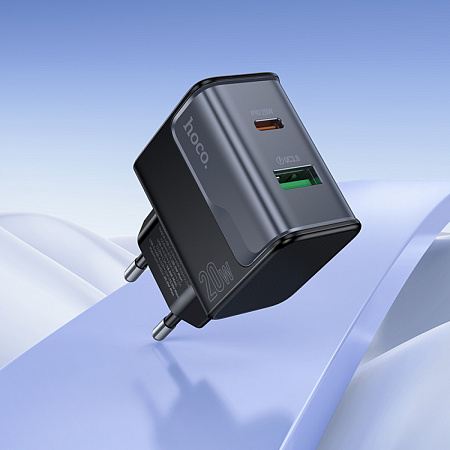 Сетевое зарядное устройство, 1 PD 20W + 1 USB 3.0 QC (CS71A), HOCO, черный