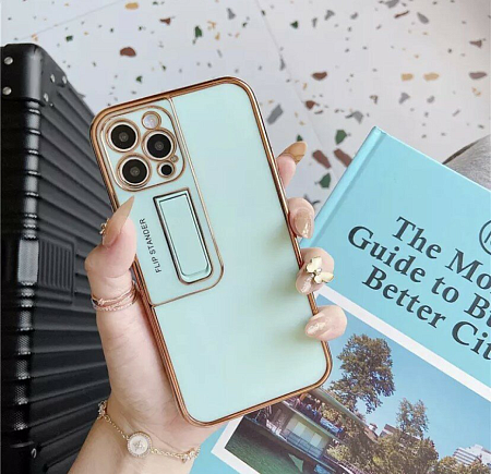 Чехол силиконовый для iPhone 13 Pro Max (6.7), глянцевый с подставкой, X-CASE, бирюзовый