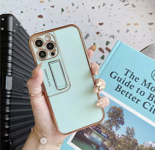 Чехол силиконовый для iPhone 13 Pro Max (6.7), глянцевый с подставкой, X-CASE, бирюзовый