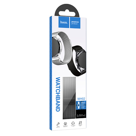 Ремешок на руку универсальный для умных часов 22мм, HOCO, WH02, Milanese loop, черный