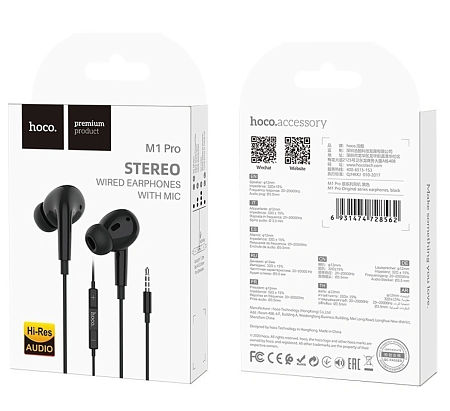 Проводные наушники M1 Pro Original series earphones, вакуумные с микрофоном, HOCO, черные