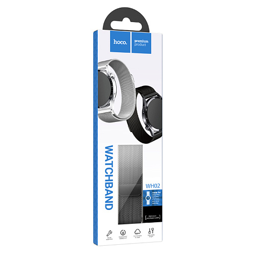 Ремешок на руку универсальный для умных часов 22мм, HOCO, WH02, Milanese loop, черный