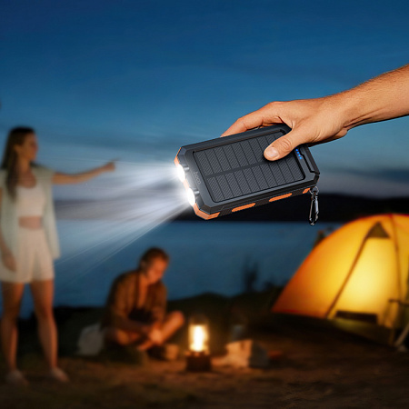 Универсальный Доп. Аккумулятор 8000mAh, J164, HOCO, 2USB (5V/2A) c фонариком, черный
