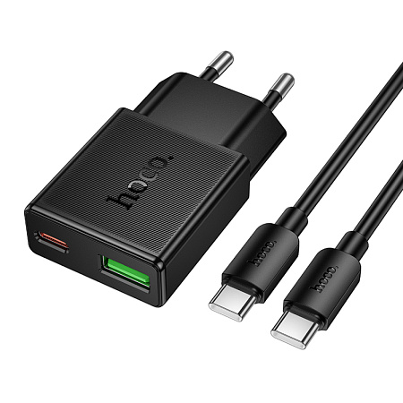 Сетевое зарядное устройство, 1 PD 20W + 1 USB 3.0 QC (N73), HOCO, Type-C to Type-C, черный