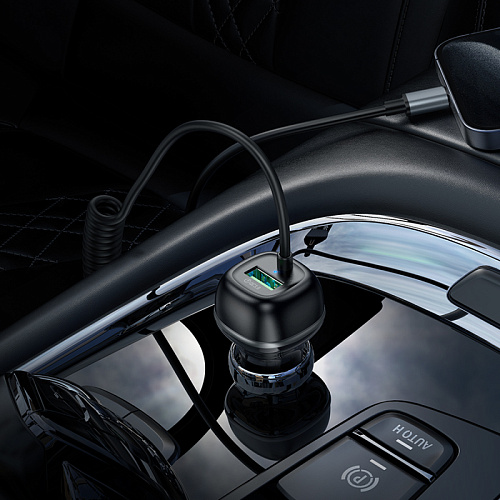 Автомобильное зарядное устройство, 1 USB QC3.0 18W, витой кабель Lightning (Z58B), HOCO, черный