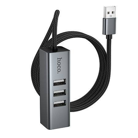 USB Хаб (HB1D) c 1 USB на 3 USB+RJ45, HOCO, скорость передачи: до 480 Мбит/с, серый