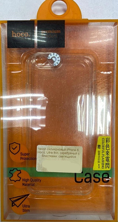 Чехол силиконовый для iPhone 6/6S, HOCO, Ultra-slim, серебряный с блестками, светящийся