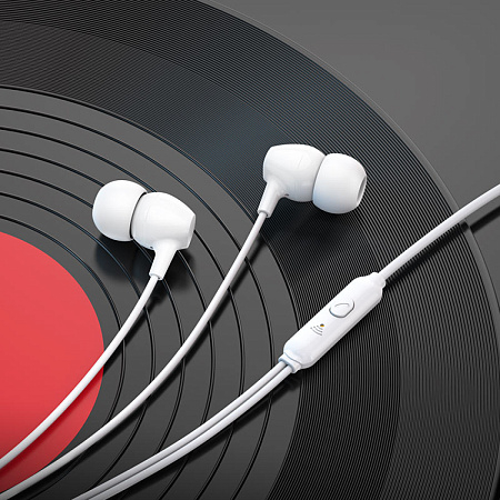 Проводные наушники M94, Universal earphones with microphone, HOCO, вакуумные, белые