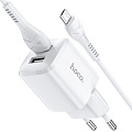 Сетевое зарядное устройство, 2 USB 2.4A 12W (N8), HOCO, Micro, Умная зарядка, белый