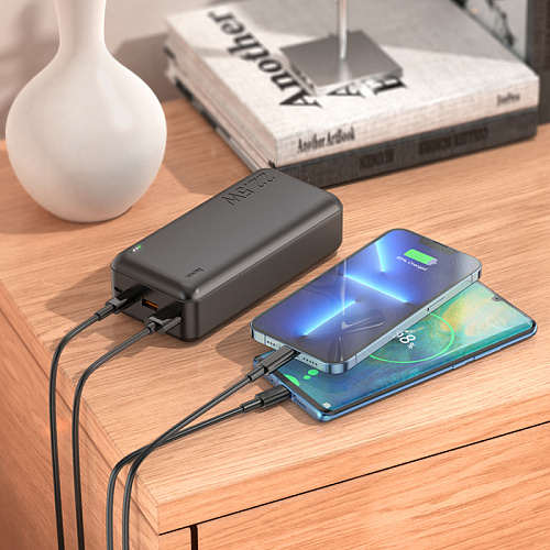 Универсальный Доп. Аккумулятор 30000mAh, J101B, HOCO, выход: 2 USB (22.5W)+1 PD (20W), черный