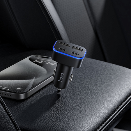 Автомобильное зарядное устройство, 2 USB 5V/2.4A + 2 PD 5V/3A (Z63), HOCO, черный