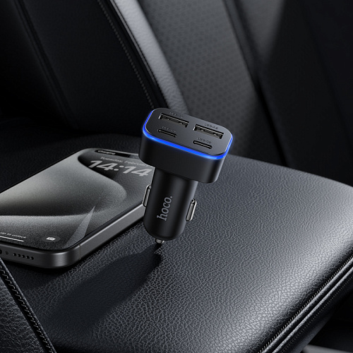 Автомобильное зарядное устройство, 2 USB 5V/2.4A + 2 PD 5V/3A (Z63), HOCO, черный