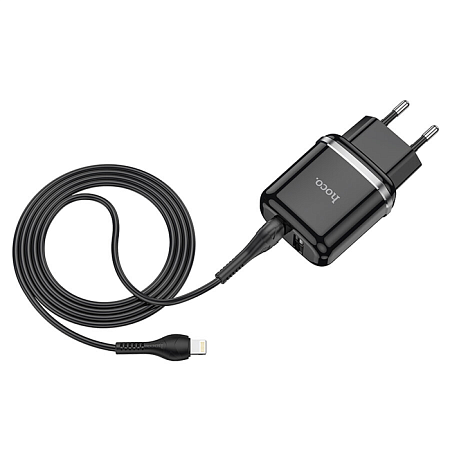 Сетевое зарядное устройство, 2 USB 2.4A 12W (N4), HOCO, Lightning, Умная зарядка, черный