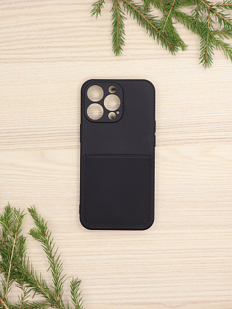 Чехол силиконовый для iPhone 13 Pro (6.1), с карманом для карт, с защитой камеры, X-CASE, черный