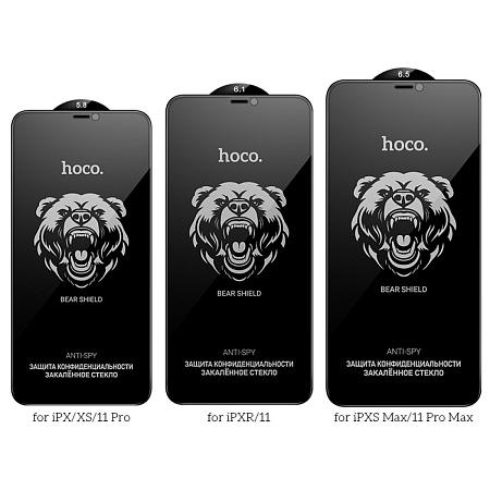 Защитное стекло на iPhone XR/11 (A777 Plus), HOCO, антишпионское, черное