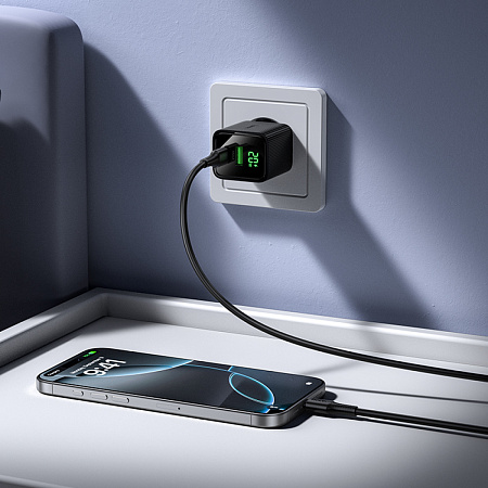 Сетевое зарядное устройство, 1 PD 20W + 1 USB 3.0 QC (CS83A), HOCO, с дисплеем, черный