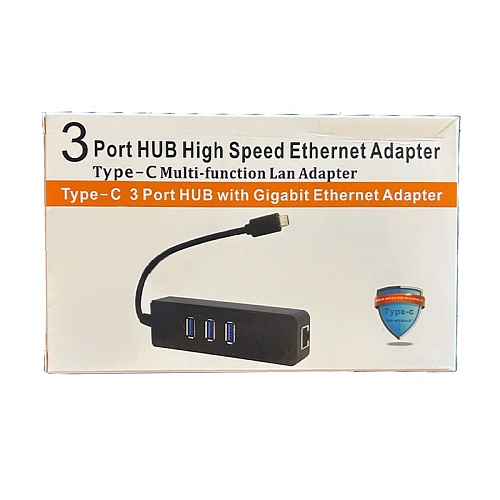 USB Hub с 1 Type-C на 3 USB 3.0+RJ45, черный