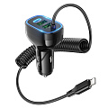 Автомобильное зарядное устройство, 2 USB QC3.0 18W, 1 PD 30W (NZ11A), HOCO, кабель Lightning, черный