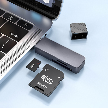 Картридер 2 в 1, USB 3.0, HB45, HOCO, поддержка TF/SD карт, серый