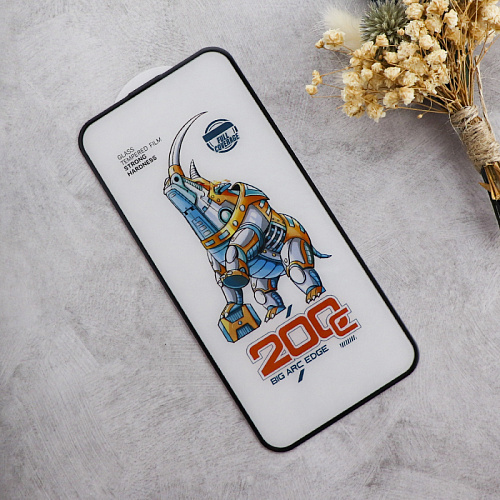 Защитное стекло на iPhone 15 Pro, носорог, с сеточкой для динамика, черное, X-CASE