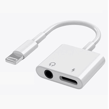 Переходник с Lightning на наушники Jack+зарядка Lightning, GL043, белый