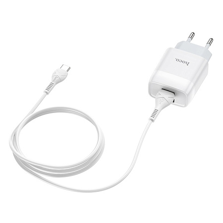 Сетевое зарядное устройство, 2 USB 2.4A (C73A), HOCO, Type-C, белый