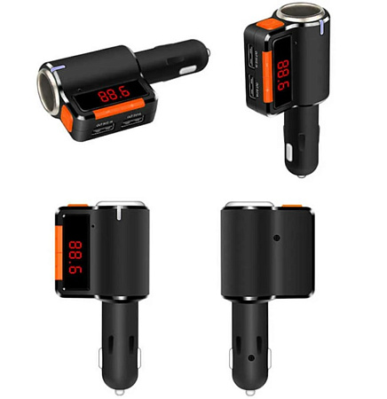 FM-модулятор c bluetooth, M10, с переходником АЗУ на АЗУ +2USB 3.1A+ кнопка ответа