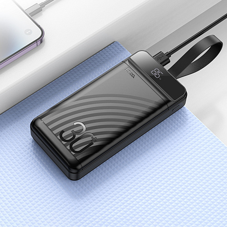 Универсальный Доп. Аккумулятор 30000mAh, J123B, HOCO, выход: 1 USB-A 22.5W, 1 PD 20W, с дисплеем, черный