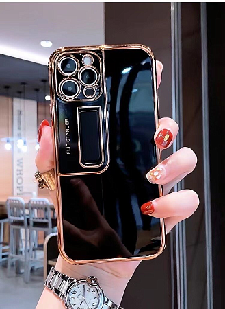 Чехол силиконовый для iPhone 13 Pro (6.1), глянцевый с подставкой, X-CASE, черный