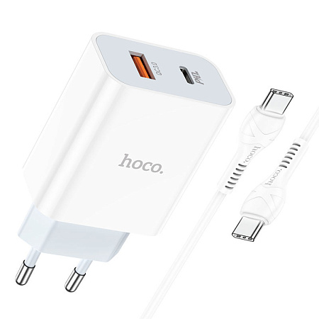 Сетевое зарядное устройство, 1 PD 20W + 1 USB 3.0 QC (C97A), HOCO, Type-C to Type-C, белый