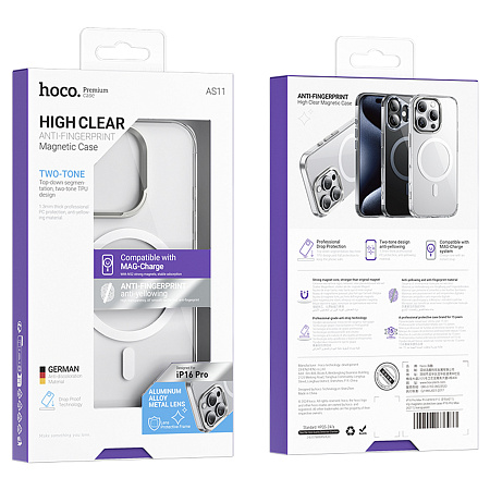 Чехол для iPhone 16 Pro, TPU 1.3 mm, Магнитный (MagSafe), AS11, HOCO, прозрачный