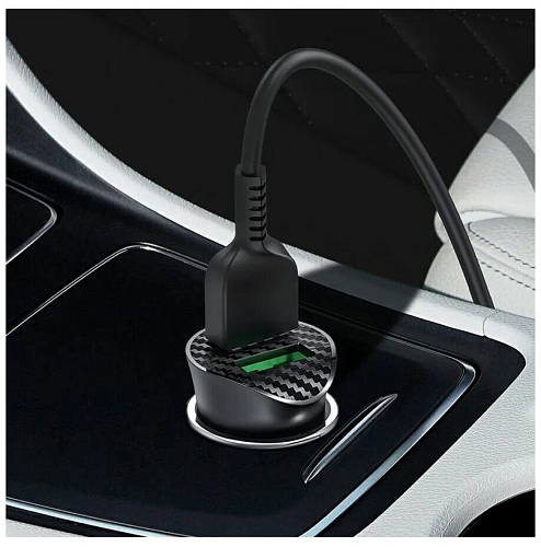 Автомобильное зарядное устройство, 2 USB 3.0 QC (Z39), 18W, HOCO, кабель Micro, черный