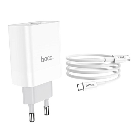Сетевое зарядное устройство, 1 PD 20W + 1 USB 3.0 QC (C80A), HOCO, Type-C to Type-C, белый