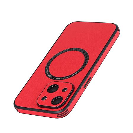 Чехол силиконовый для iPhone 14 (6.1), Магнитный (MagSafe), экокожа, DU DU, красный