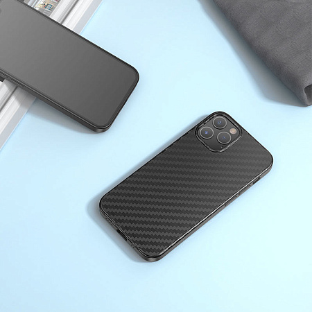 Чехол силиконовый для IPhone 12 Pro Max (6.7), Delicate shadow series, черный, Скидка