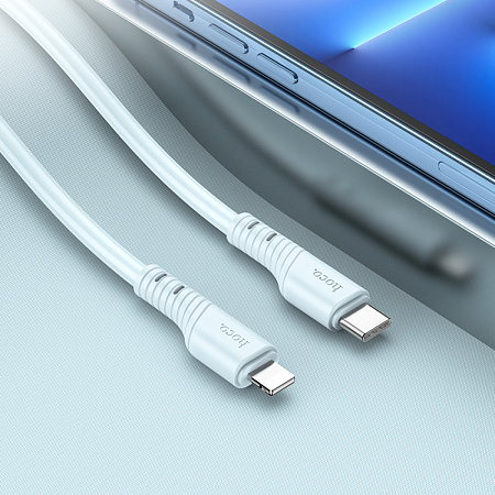Кабель Lightning to Type-C (PD), HOCO, X97, 1м, силиконовый, 20W, светло-голубой