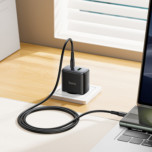 Сетевое зарядное устройство, 1 PD 45W + 1 USB 3.0 QC (C158A), HOCO, Type-C to Type-C, черный