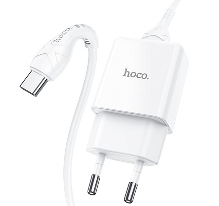 Сетевое зарядное устройство, 1 USB 2.1A (N9), HOCO, Type-C, Fast Charge, Безопасный сертификат, белый