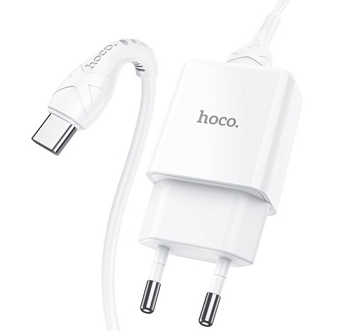 Сетевое зарядное устройство, 1 USB 2.1A (N9), HOCO, Type-C, Fast Charge, Безопасный сертификат, белый