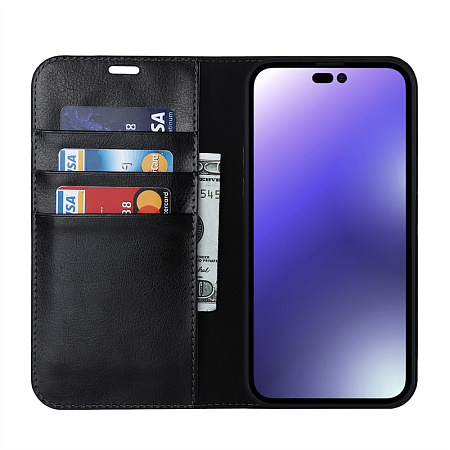 Чехол-книжка для iPhone 14 Pro, боковой, экокожа, черный