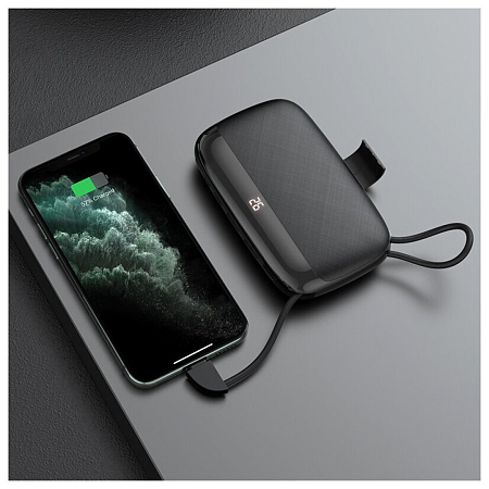 Универсальный Доп. Аккумулятор 10000mAh, S29 встоенный кабель Type-C, HOCO, черный