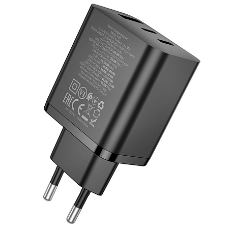 Сетевое зарядное устройство, 1 USB 3.0 QC+2 PD 65W (N51), HOCO, черный