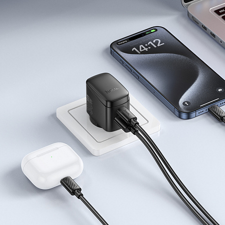 Сетевое зарядное устройство, 1 USB 3.0 QC+1 PD 30W (CS61A), HOCO, черный